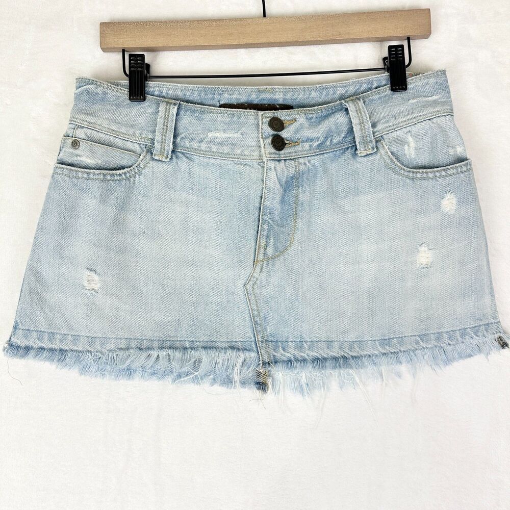 Vintage Hollister Y2K Denim Micro Mini Skirt Size 7 Small 00s